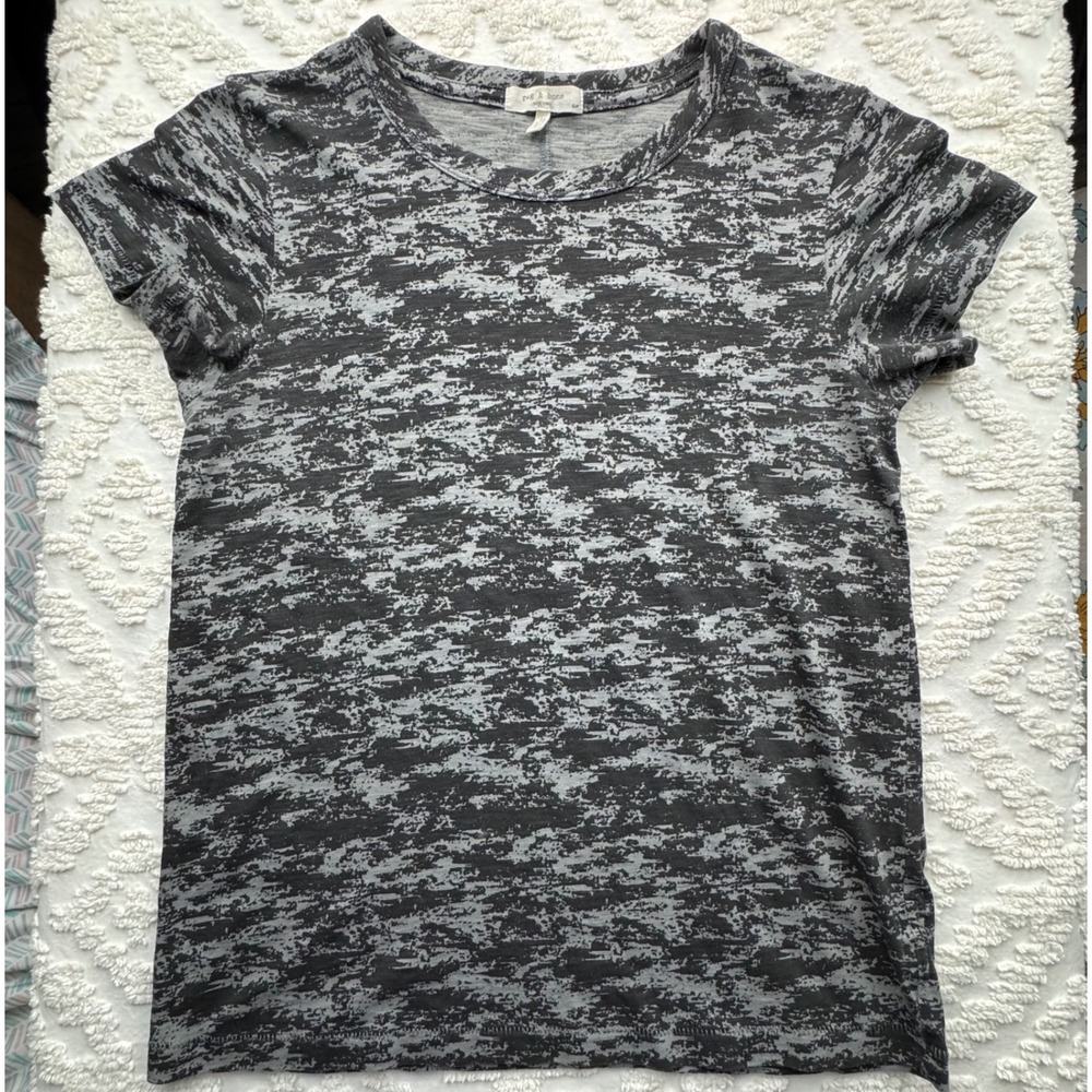 Rag & Bone Camo Print Organic Pima Cotton Tee Black Gray Small Short Sleeve Top